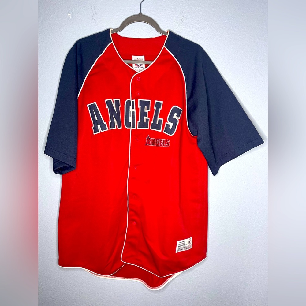 Men's True-Fan White/Red Los Angeles Angels Jersey, large